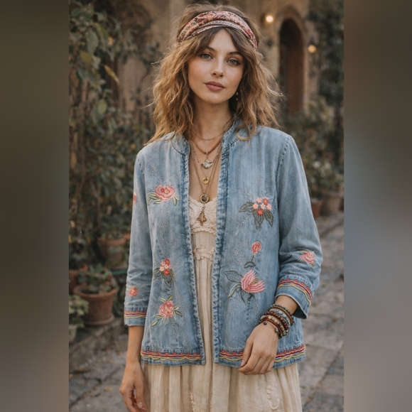 Alex Kim Jackets & Blazers - Aloya Women's Floral Embroidered Denim Jacket